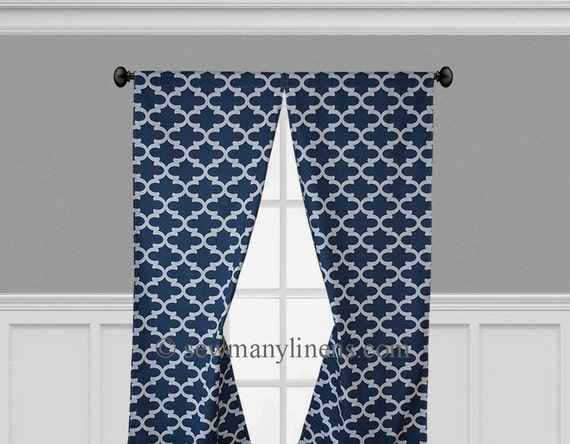 Navy Blue Curtains Quatrefoil Lattice Trellis Panels Window Etsy