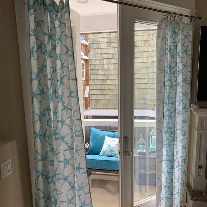 Nautical Curtains Beach House Curtain Panels Aqua Navy Blue Etsy