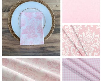 Light Pink Napkins: Set of 2 or 4, French Colonial Home Decor, Floral Damask Toile Centerpiece, Baby Wedding Shower Linens
