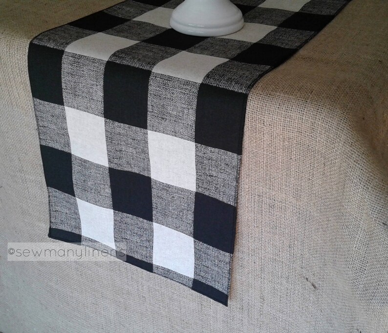 Noir Plaid Buffalo Check Table Runner Country Cottage Décor Table Centre cuisine Salle à manger Linge de table Plaid Ferme Décor image 1