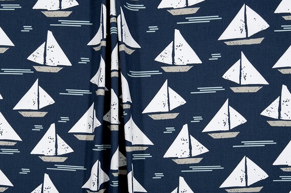 Navy Blue Curtains Nautical Sailboat Nursery Curtain Panels Etsy