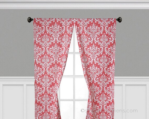 Coral Curtains Window Treatments Drapery Floral Drapes Curtain Etsy