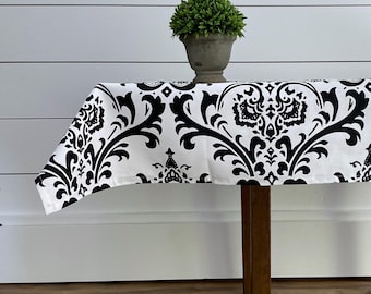 Black And White Damask Tablecloth Table Cover Floral Linens Traditional Home Decor Dining Room Wedding Baby Shower