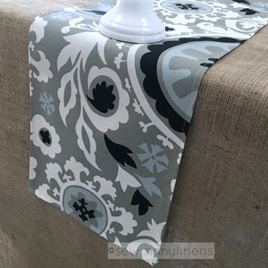 Taupe Gray Natural Table Runner Floral Damask Runner Dining Room Kitchen Linens Living Room Home Decor Earth Tone Table Decoration