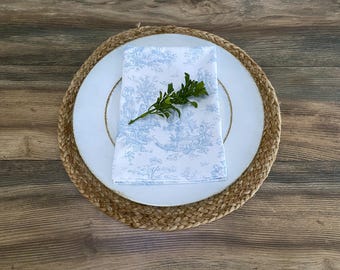 Light Blue Toile Napkins French Colonial Home Decor Cloth Set Dining Room Table Linens Baby Boy Shower Centerpiece