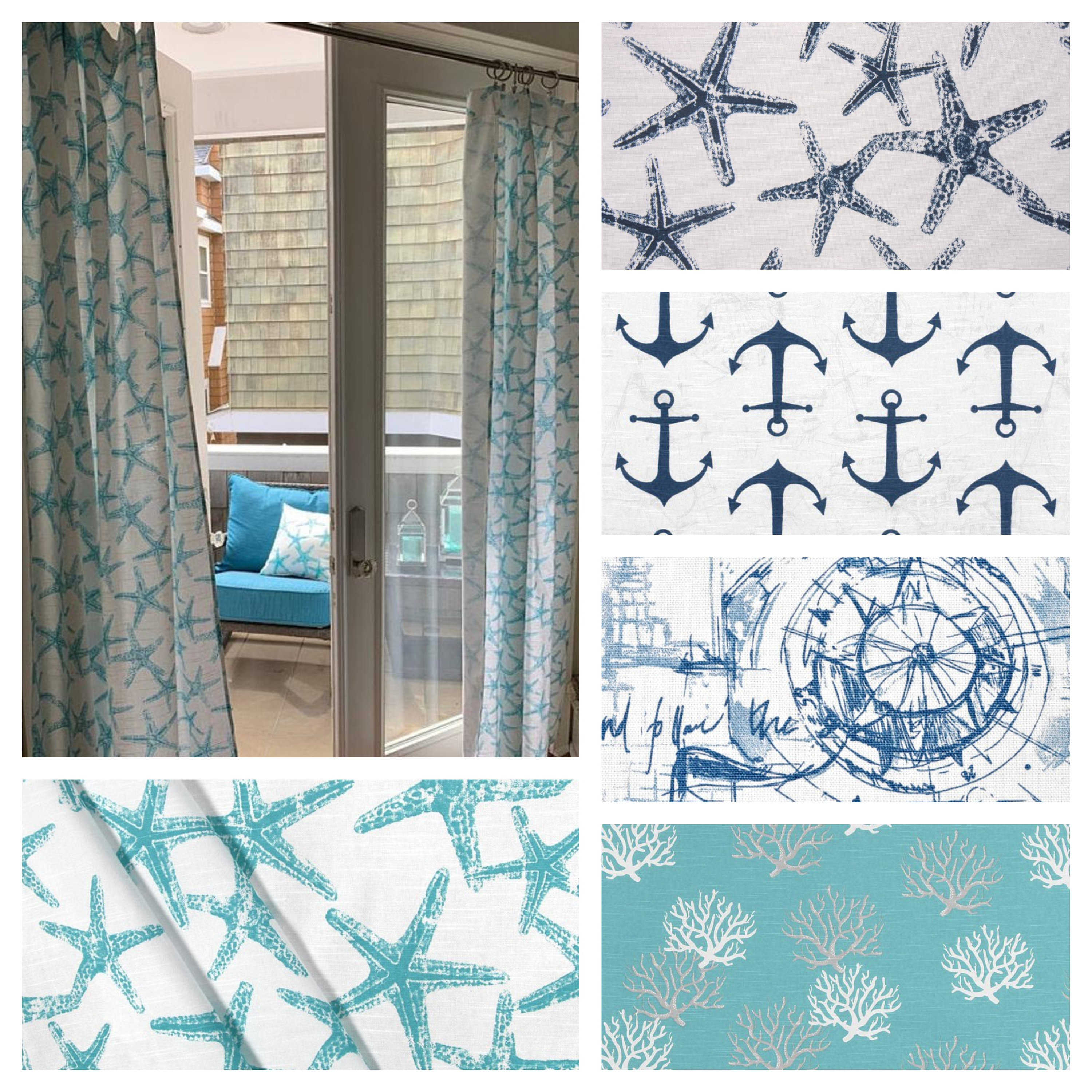 Nautical Curtains Beach House Curtain Panels Aqua Navy Blue Etsy