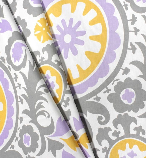 Lavender Yellow Gray Curtain Panels Nursery Curtains Floral Etsy