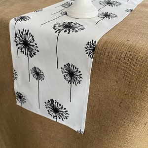 Black & White Table Runner Floral Dandelion Table Linens Table Centerpiece  Dining Room Decor Black Vintage Style Table Runner Home Decor