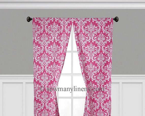 Fuchsia Hot Pink Curtains Pink Floral Window Treatments Custom Drapes Nursery Bedroom Curtain Panels Drapery