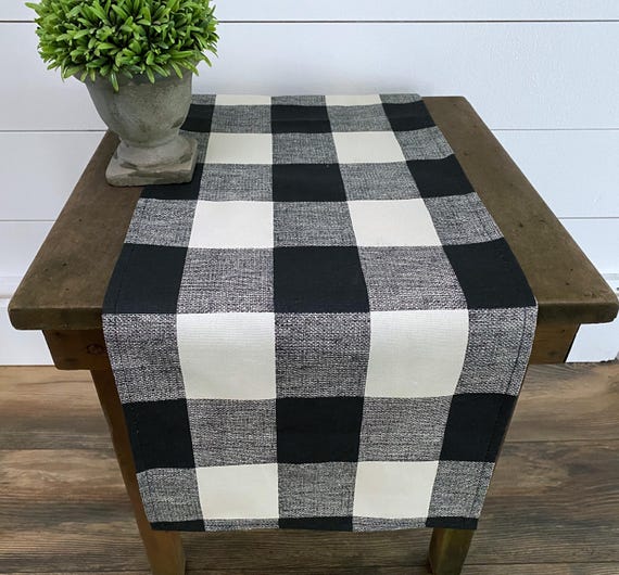 Black and Cream Plaid Buffalo Check Table Runner Country Cottage Decor Rustic Farmhouse Centerpiece Kitchen Dining Room Linens