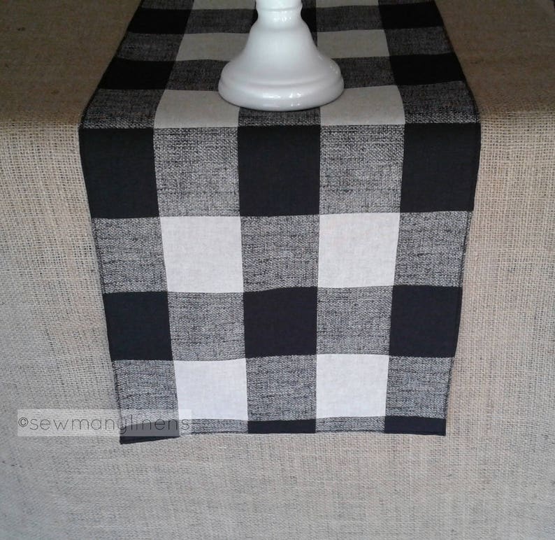 Black Plaid Buffalo Check Table Runner Country Cottage Decor Table Centerpiece Kitchen Dining Room Table Linens Plaid Farmhouse Decor image 3