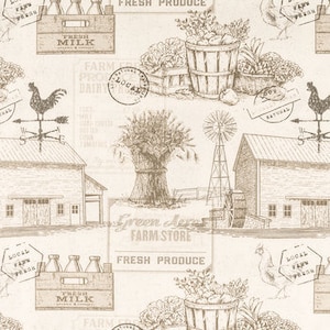 Farmhouse Table Overlay Cream Farmers Market Tablecloth Cottage Country Decor Rooster Windmill Chicken Kitchen Dining Room Linens