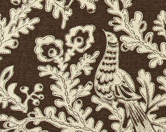 Brown Bird Toile Curtains French Colonial Home Decor Ornate Linen Window Treatments Custom Drapery Panels Valance Cafe Curtains Shade