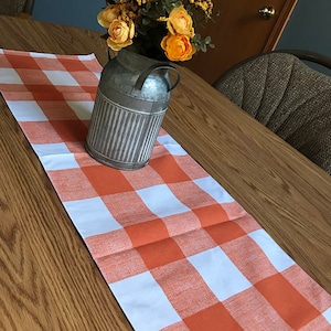 Orange Plaid Table Runner Buffalo Check Rustic Country Farmhouse Home Decor Dining Room Kitchen Linens Orange Fall Autumn Centerpiece