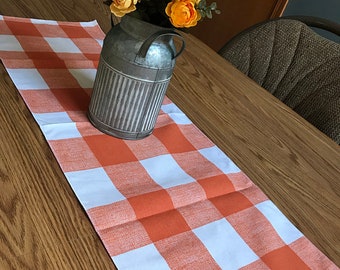 Orange Plaid Table Runner: Rustic Buffalo Check Home Decor, Country Farmhouse, Dining Room Kitchen Linens, Fall Autumn Centerpiece