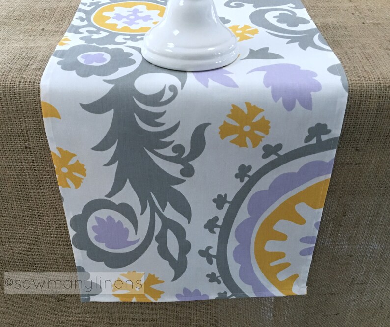 Lavender Wisteria Table Runner Yellow Gray Runner Dining Room Etsy