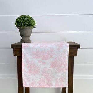 Light Pink Toile Table Runner Table Centerpiece Traditional Table Linens Colonial Dining Room Home Decor Baby Girl Nursery Decor