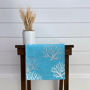 Aqua Blue Coral Reef Table Runner Coastal Living Nautical Home Decor Table Centerpiece Turquoise Spa Blue Table Linens Beach House Decor
