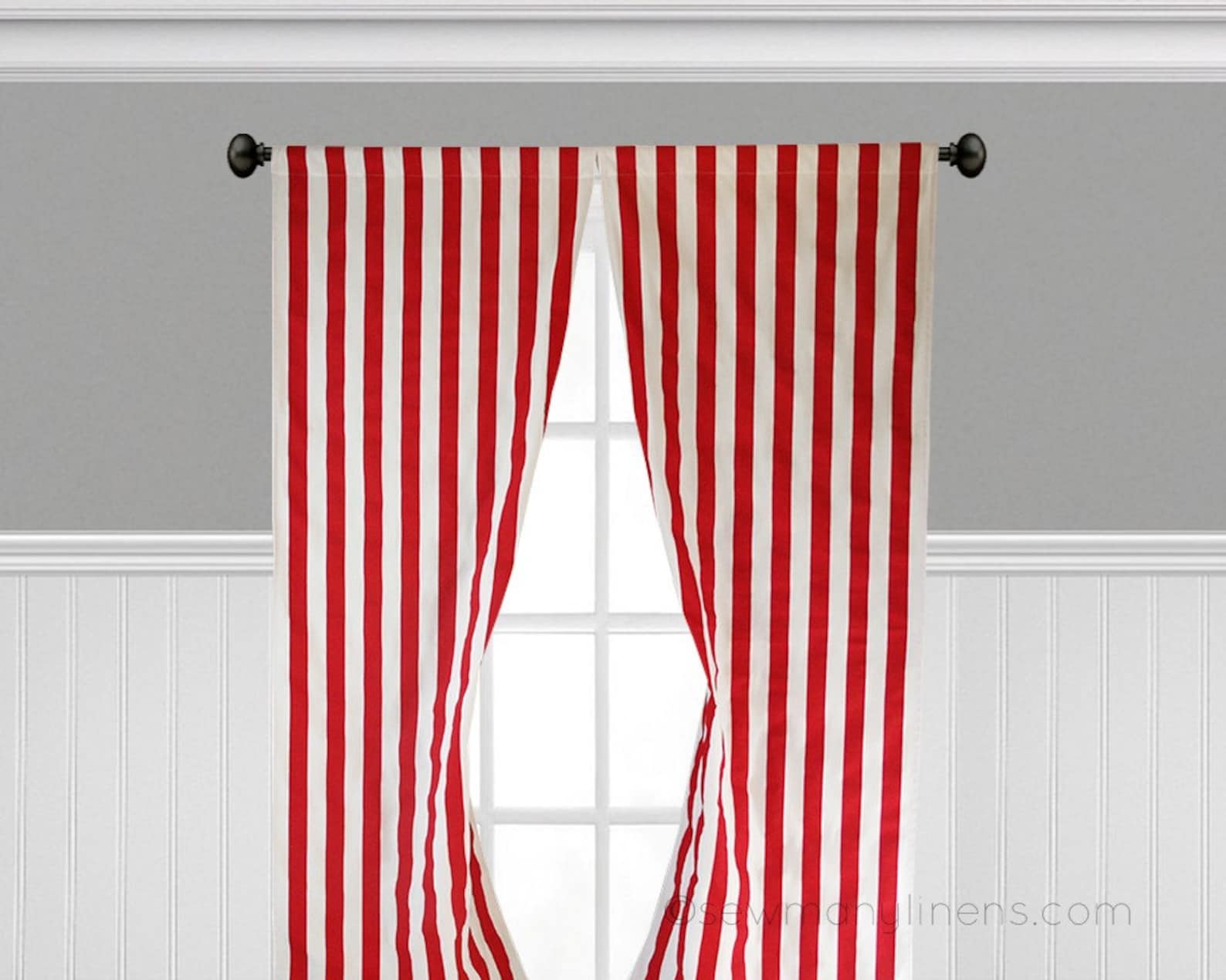 Red and White Striped Curtains Window Treatments Red Canopy Etsy UK
