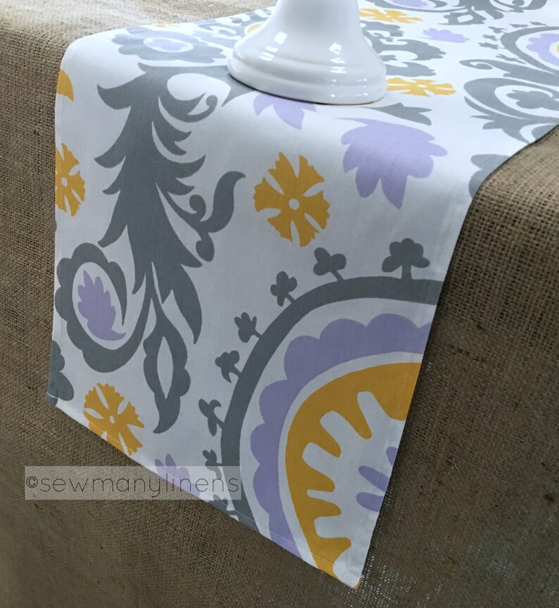 Lavender Wisteria Table Runner Yellow Gray Runner Dining Room Etsy