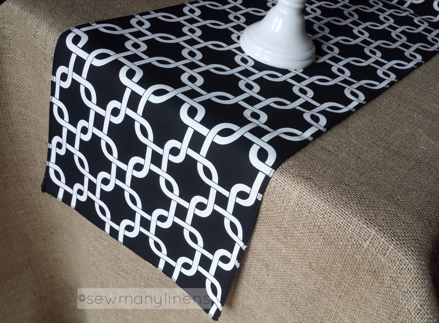 Modern Table Runner Black and White Linens Geometric Dining Etsy
