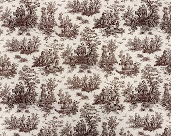 Chocolate Brown Toile Fabric By the Yard Home Decor Heavy Weight Upholstery Linen Cotton French Colonial Sewing Craft Supplies