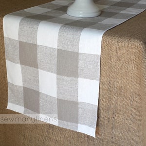 Tan Taupe Beige Ecru Table Runner Rustic Home Decor Farmhouse Table Centerpiece Natural Earth Tone Linens Dining Room Kitchen Decor Plaid