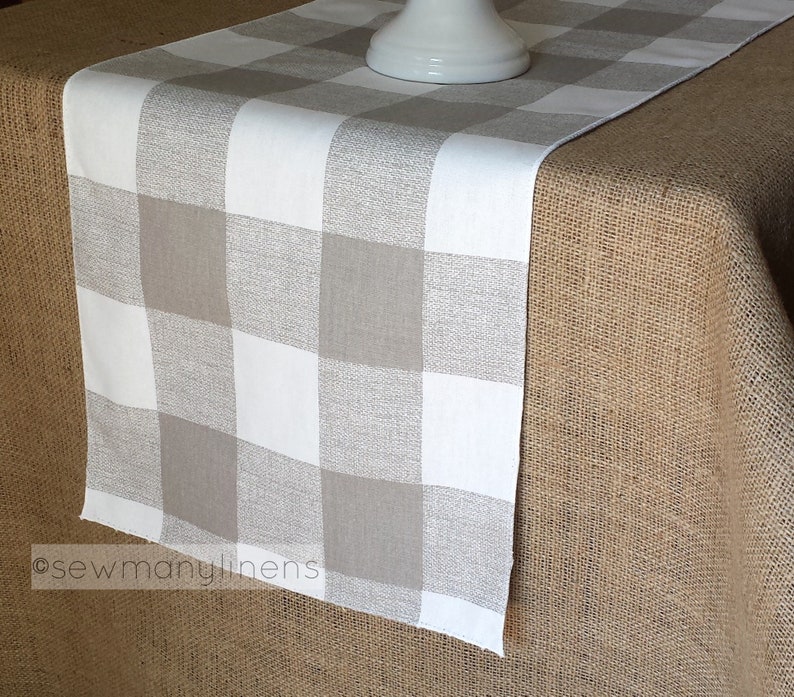 Tan Taupe Beige Ecru Table Runner Rustic Home Decor Farmhouse Table Centerpiece Natural Earth Tone Linens Dining Room Kitchen Decor Plaid