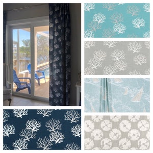 Indigo Navy Aqua Blue Curtain Panels Nautical Curtains Beach House Home Decor Coastal Living Valance Window Shade Drapery Panels Coral Reef
