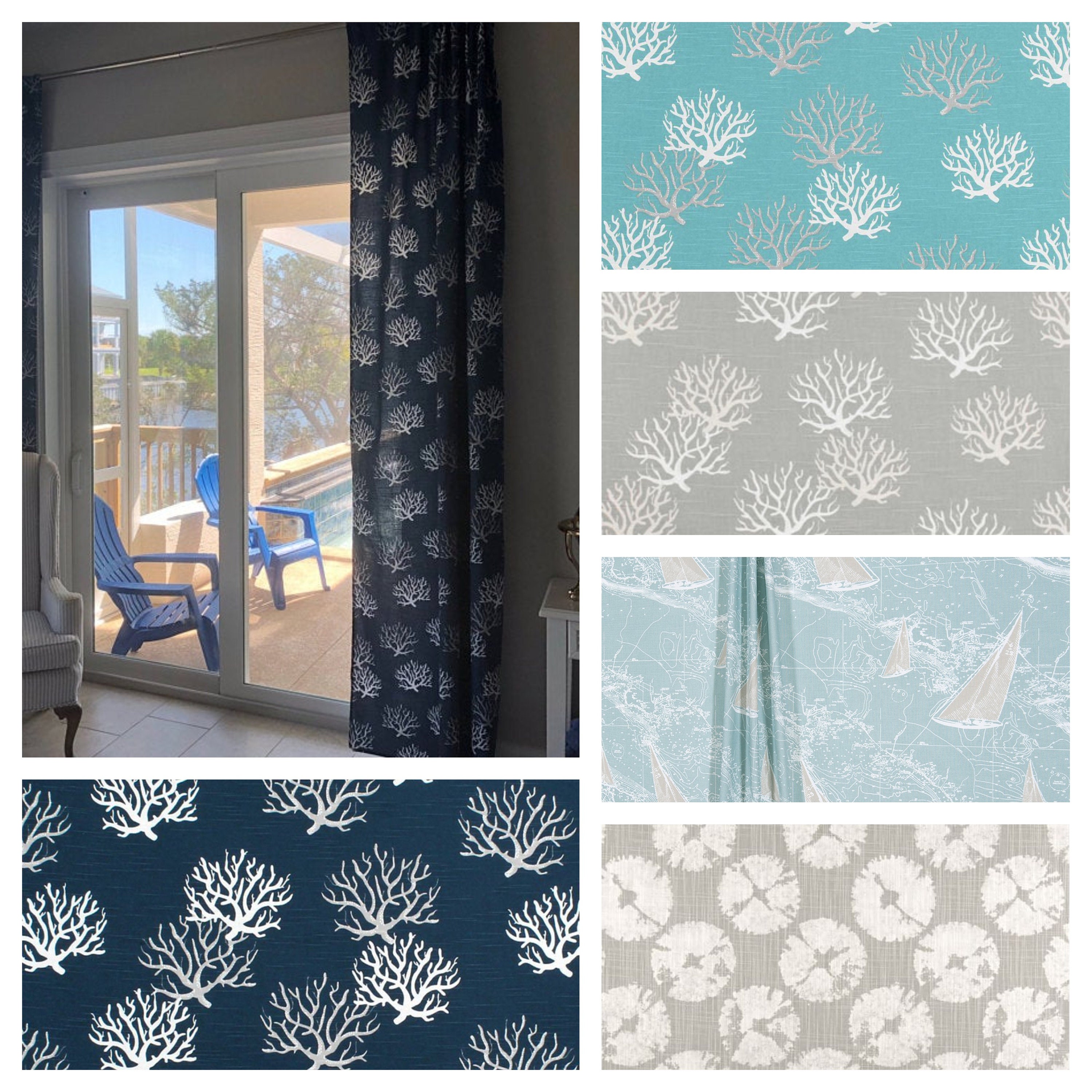 Curtains & Window Treatments Nautical Curtain Panels Linen Blue