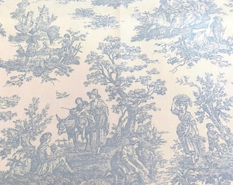Light Blue Toile Curtain Panels Colonial French Home Decor Window Treatments Custom Drapery Valance Baby Boy Nursery Shade Cafe