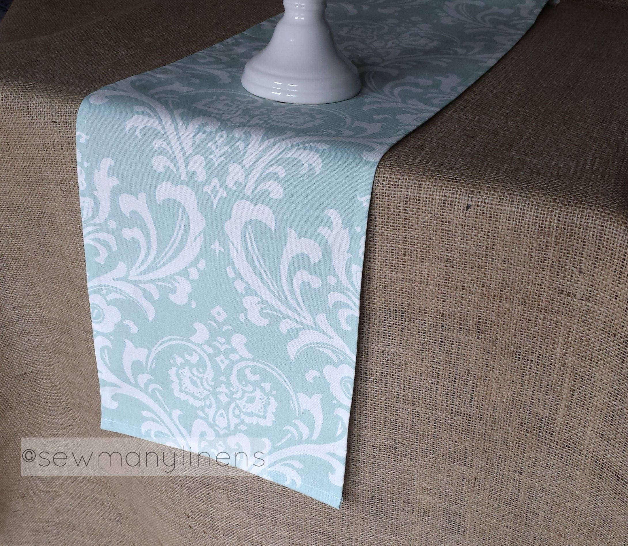 Light Powder Blue Table Runner Floral Linens Table Centerpiece Etsy