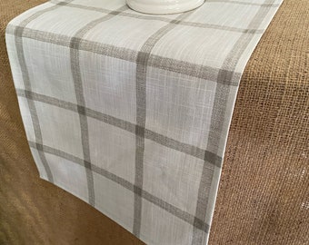 Farmhouse Table Runner Natural Tan Beige Home Decor Dining Room Linens Rustic Plaid Centerpiece Thanksgiving Fall Autumn Table Topper