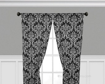 Black and White Curtain Panels Window Treatments Floral Damask Curtains Custom Drapes Living Room Dining Room Home Decor Drapery Panels