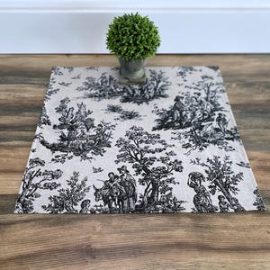 Black Toile Table Square Overlay Table Cloth Tan Ivory Toile French Colonial Vintage Home Decor Kitchen Dining Room Linens Cover Gift