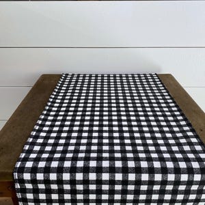 Black Plaid Table Runner: Gingham Check Country Farmhouse Kitchen Centerpiece, Dining Room Linens, Rustic Home Decor