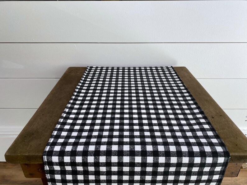 Black Plaid Table Runner: Gingham Check Country Farmhouse Kitchen Centerpiece, Dining Room Linens, Rustic Home Decor