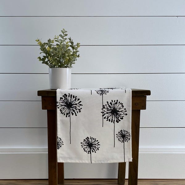 Black & White Table Runner Floral Dandelion Linens Centerpiece Dining Room Decor Black Vintage Style Table Runner Home Decor