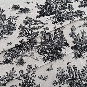 Black & Natural Tan Toile Curtains French Colonial Classic Home Decor Window Treatments Linen Curtain Panels Custom Drapery Valance Cafe