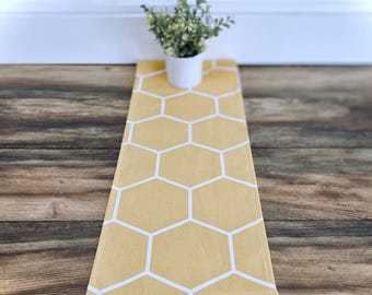 Yellow Table Runner Honeycomb Pattern Home Decor Bumble Bee Party Baby Shower Nature Garden Theme Centerpiece Linens