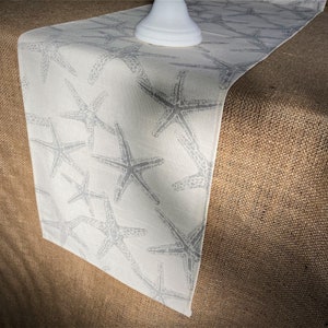 Nautical Table Runner Gray Starfish Centerpiece Ocean Decor Dining Room Home Coastal Living Table Linens Beach House Decor
