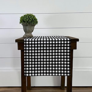 Black Plaid Table Runner: Gingham Check Country Farmhouse Kitchen Centerpiece, Dining Room Linens, Rustic Home Decor