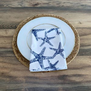Nautical Starfish Napkins Navy Blue Cloth Napkin Set Coastal Living Home Decor Oceanside Beach House Decor Cottage Kitchen Dining Linens