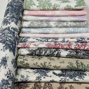 Toile Fabric By the Yard French Colonial Home Decor Pink Blue Black & White Medium Upholstery Grade Cotton Sewing Craft Supplies image 2