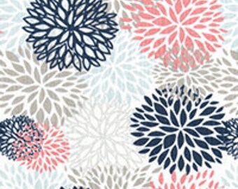 Blue Gray Coral Tablecloth Floral Blooming Mums Table Cover Linens Vintage Decor Eclectic Home Decor Colorful Dining Room Kitchen