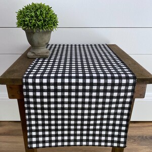 Black Plaid Table Runner: Gingham Check Country Farmhouse Kitchen Centerpiece, Dining Room Linens, Rustic Home Decor