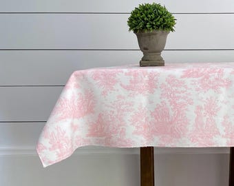 Pink Toile Tablecloth Floral French Colonial Traditional Home Decor Overlay Baby Wedding Shower Dining Room Linens