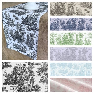 Toile Table Runner Colonial French Home Decor Black Gray Green Pink Blue Toile Vintage Tableware Centerpiece Traditional Dining Room Linens