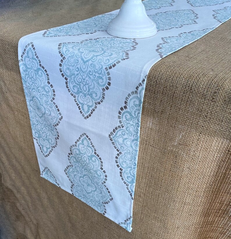 Medallion Table Runner Aqua Blue Table Runner Table Etsy