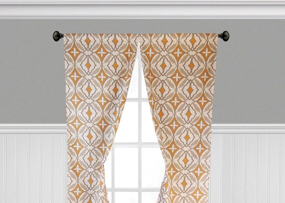 Orange Gray Taupe Curtains Geometric Print Window Treatments Etsy